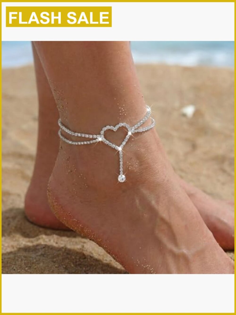 Adjustable Silver Anklet Rhinestone Pendant Heart Butterfly Diamond Summer - Picture 5 of 7